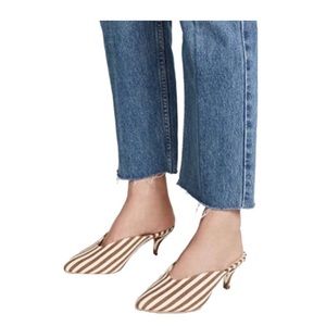 Loeffler Randall Yellow and White Juno Striped Kitten Heel Pointed Toe Mules